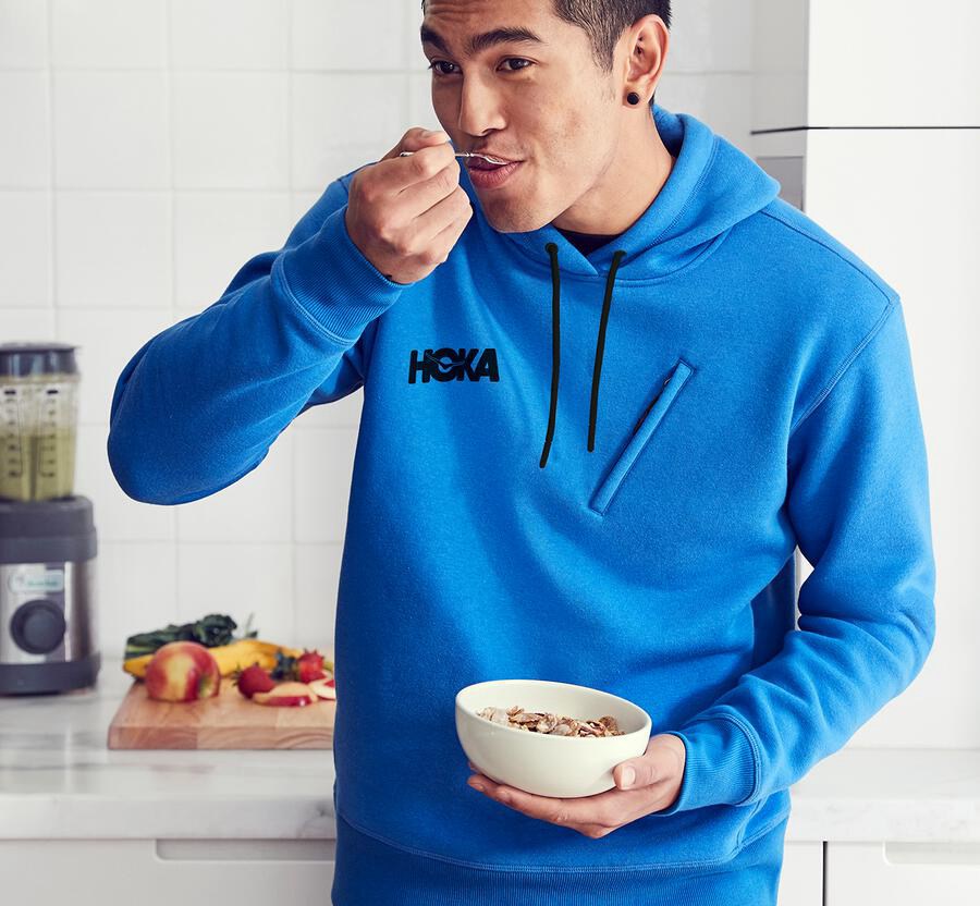 Hoka One One Kapşonlu Sweatshirt Erkek Mavi - Performance - GW6328794